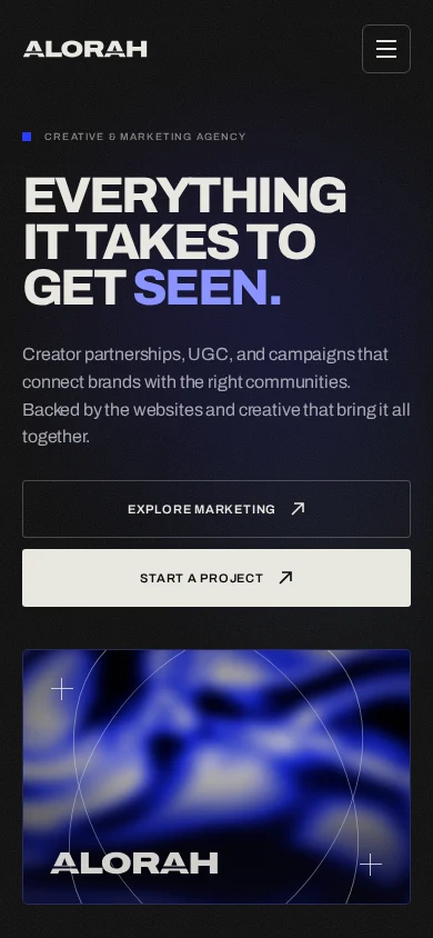 The same Alorah homepage adapted for mobile